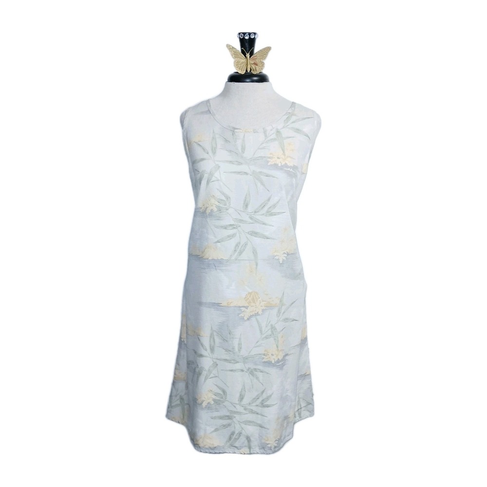 Tommy Bahama Women 100% Silk Shift Dress M Khaki Tropical Vacation Resort Floral